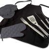 ONIVA - a Picnic Time Brand BBQ Apron Tote Pro Grill Set, Heavy Duty BBQ Apron for Men with BBQ accessories, Cooking Apron with BBQ tools, (Black with Gray Accents)