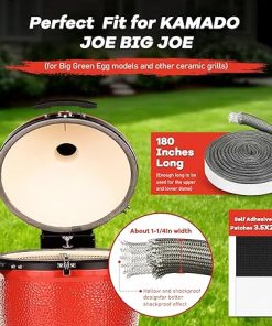 Wire Mesh Gasket Kit Fit for Kamado Joe Big Joe High Temp Fiberglass Gasket Replacement BBQ Smoker Seal Accessories Self Stick Felt 180 in Long 2