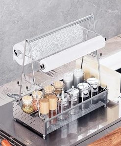 BBQ Grill Caddy, Picnic Condiment Caddy with Paper Towel Roll Holder, Utensil Caddy Grill Accessories Storage Kitchen Organizer for Camping Essential Outdoor Grilling 2