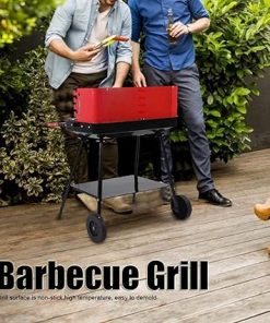 BBQ Grill Outdoor Barbecue Grill – Portable Outdoor Camping Non‑Stick Stainless Steel Barbecue Grill with Wheels BBQ Accessory, 22.0×23.4in 2