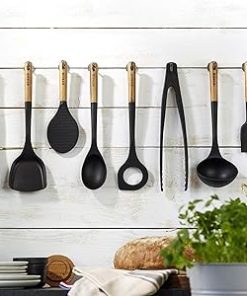 STAUB Silicone Wok Turner, Black, 12.2 Inch, Oval Shape, Wood Handle 2