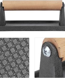 Grill Press, Steak Bacon Weight Press Bacon Press, Meat Press Cast Iron Bacon Press with Wood Handle BBQ Press for Barbecue Barbecue Accessory Kitchen 2