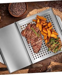 Luxshiny 2 Piece BBQ Set Stainless Steel Grill Pan Tongs Grilling Tools BBQ Griddles Outdoor Grill Accessories Perfect Size 2
