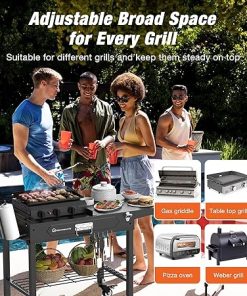 Grill Table for Outside, Portable Folding Grill Cart with Wheels and Adjustable Tabletop, 400 Lbs Weight Capacity, Movable Griddle Stand Fit 17” or 22” for Camping, BBQ, Cooking 2