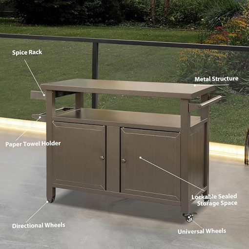 Convenient Outdoor Cooking with Metal Grill Cart, Ample Storage Space, Rolling Wheels for Easy Mobility, Brown - Image 2