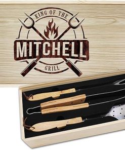 My Personal Memories Premium King of The Grill Custom Personalized Grilling Barbecue Tools Set - Customized BBQ Accessories Gift for Dad, Father