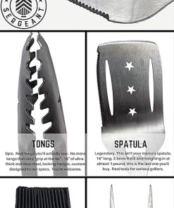 GRILL SERGEANT BBQ Grill Tool Set, Epic Heavy Duty 18 Inch Grilling Tools for Barbecue, Uber Thick Stainless Steel, Forever Guarantee, Spatula, Fork, Tongs, Basting Brush, Barbecue Accessories 2