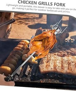 Toyvian 1 Set Grill Rotisserie Fork Handle Easy Clean Rotating Spit Rod for Chicken Fish Meat for Outdoor Bbqs and Picnics 2