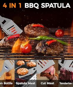 BBQ Accessories Grill Tools – Grilling Gifts for Men Dad, 32Pcs Heavy Duty Stainless Steel Barbecue Grill Accessories for Outdoor Grill with Aluminum Case and Apron, Dad Men Gifts for Christmas 2