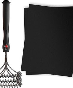 Kona BBQ Grill Mats & Coil Grill Brush - Heavy Duty Non-Stick, BBQ Grill Mats (Set of 2) & Safe/Clean Bristle-Free BBQ Grill Brush - Perfect for Outdoor Grilling & Cleaning