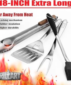 GRILLART BBQ Tools Grill Tools Set -18Inch Grilling Tools BBQ Set – Grill Accessories w/BBQ Tongs, Spatula, Fork, Brush- Stainless Grill Kit Grilling Set – Gift Ideas BBQ Accessories Gifts for Men Dad 2