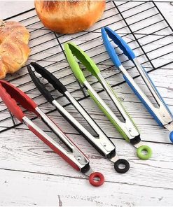 BBQ Tongs, BBQ 1pcs Kitchen Cooking Salad Food Clip Barbecue Tongs Silicone Stainless Steel Handle Appliances Small Clip BBQ Tools Accessories(Red) 2