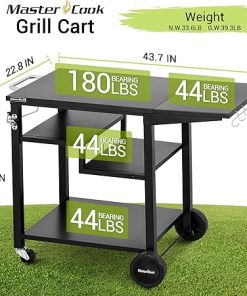 MASTER COOK Grill Table Outdoor Grill Cart Pizza Oven Table with Wheels, 44″x 23″ Large Space Outdoor Prep Table Ideal for Big Horn Outdoors Pizza Oven 2