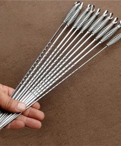 50cm Stainless Steel BBQ Skewer Barbecue Tool Spring Handle Kebab Flat BBQ Needle Outdoor Picnic Accessories 10pcs 2