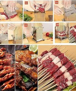 Stainless Steel Kebab Maker Box, Fast BBQ Skewer Making Machine, Rapid Wear Meat Skewer Tool for Home Kitchens and Commercial Restaurants(49 Holes, Silver) 2