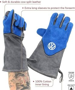 BRISA VW Collection – Volkswagen Grill Gloves Oven Baking BBQ Mittens Heat Resistant T1 Bus (Blue & Gray) 2