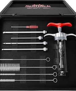 SPITJACK SHOT Meat Injector Syringe for Smoking. Turkey Marinade and Brisket Flavor Injection Kit. BBQ Accessories and Cooking Gift for Men. Stainless Steel 4 Needles, Case, 70ml Capacity.