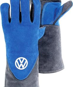BRISA VW Collection - Volkswagen Grill Gloves Oven Baking BBQ Mittens Heat Resistant T1 Bus (Blue & Gray)