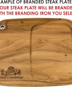 BBQ Fans Circle J Branding Iron for Steak, Buns, Wood & Leather | Includes Wood Steak Plate 2