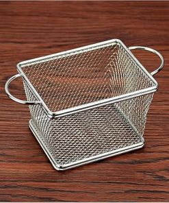 Fried Basket, Mini Stainless Steel Deep Fry Basket with Handle French Fries Basket Desk Food Presentation Mesh Basket Kitchen Cooking Tool