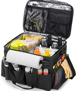 Large Grill Caddy with Lid, BBQ and Picnic Bag Organizer with Paper Towel Holder, Tailgating Accessories Basket for Barbecue Utensil & Camping Gear Must Haves, Black, Bag Only