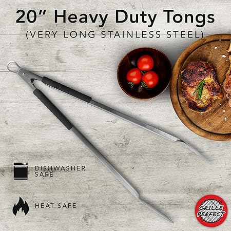 Grill Perfect Extra Long 2-Pack of Heavy Duty Tongs for Grilling | Dual Sided Stainless Steel Grill Tongs for Outdoor Grill and Kitchen Cooking | 3-Sided Handle Grip | 20 Inch and 24 Inch 2 Grill Perfect Extra Long 2-Pack of Heavy Duty Tongs for Grilling | Dual Sided Stainless Steel Grill Tongs for Outdoor Grill and Kitchen Cooking | 3-Sided Handle Grip | 20 Inch and 24 Inch - Image 2