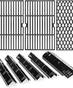 Uniflasy Grill Replacement Parts for Dyna-Glo DGH474CRP,DGH485CRP,Grill Part Kit for Dyna-Glo 3/4/5 Burner Grill,5-Pack Porcelain Steel Grill Heat Plates, 3-Pack Cast Iron Cooking Grates