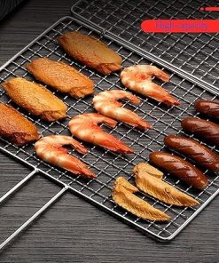 Barbecue Grilling Basket, Portable Stainless Steel Grill Basket Folding BBQ Grill Net BBQ Accessories for Roast Fish Vegetable Shrimp Seafood (40x25CM) 2