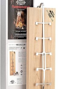 Premium Flame Salmon Board, Cherry Wood, Extra Strong, 10-Way Adjustable Stainless Steel Holder for Fire Bowl, Fire Barrel, Fire Basket, Smoker, Grill, Catering