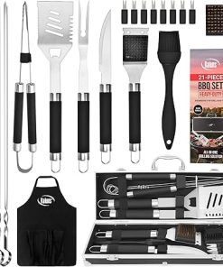 Kaluns Grilling Accessories, Dad Gifts for Fathers Day Grilling Gifts, Heavy Duty Stainless Steel BBQ Grill Tools Set for Outdoor Grill with Aluminum Case and Apron, Dad Birthday Gifts for Men Husband