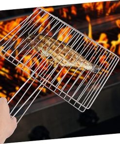 barbeque grill outdoor,1pc Flip Tool Grilling Steak Handle Fishes Barbecue Duty Baskets Kabob for with Other Outdoor Foldable Steel Salmon Clamp Fish Accessories Removable Vegetable Net Heavy Grill an 2