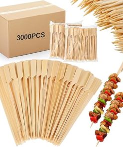 Minatee 3000 Pcs Bamboo Skewers for Appetizers Toothpicks Wide Wooden Skewers Paddle for Kabobs Cocktail Picks Fruit Kababs Bbq Barbecue Sausage Grilling(6 Inches)