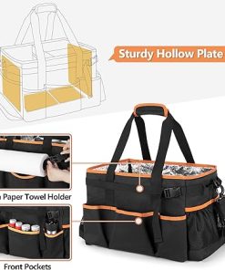Large Grill Utensil Caddy with Detachable Cooler, Collapsible Picnic Organizer with Paper Towel Holder for Griddle Accessories, Tailgating Accessory Basket for Outdoor Cooking Supplies, Black 2