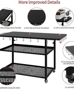Outdoor Grill Cart, 580lb Dining Cart Table with 3 Shelf, Stainless Steel Cart with Lockable Wheels 2