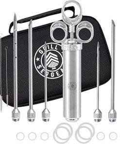 GRILL SERGEANT Professional Meat Injector, Marinade Syringe Set, Forever Guarantee, Zippered Storage & Travel Case, 304 Stainless Steel, No Aluminum, 6 Needles, 2.5 oz Capacity, 4 Cleaning Brushes