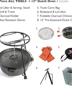Outdoor Cooking Set – Dutch Oven and Tools Set – Charcoal Holder & Cast Iron Grill Accessories – Camping Grill Set – Outdoor Cooking Essentials – Camp Kitchen Equipment – (8 Piece Set) 2