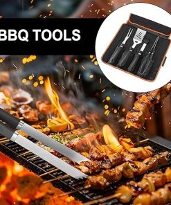 Barbecue Tools,Non-Stick Stainless Steel Grill Tools | with Storage Bag, Rust-Proof Heavy-Duty Outdoor Cooking Utensils for Camping Trip Backyard BBQ RV 2
