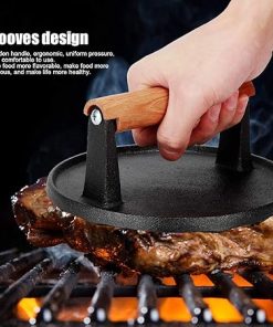 Burger Press 7.08 Inch Round, Smash Burger Press, Grill Press, Bacon Press, Cast Iron Grill Press with Wood Handle for BBQ Griddle Accessories and Bacon Hamburger Steak Meat 2