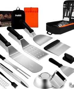 Griddle Accessories Kit for Blackstone – 14 PCS Flat Top Grill Tools Set with Stainless Steel Spatulas, Scraper & Bottles, Carry Bag Included – Outdoor BBQ Gift for Men