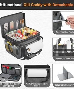 Large Grill Caddy with Lid, BBQ Caddy Foldable with Paper Towel Holder For Outdoor Picnic Camp Kitchen Accessory Storage, Ideal for Grill Enthusiast Easy Organizer Enhance Food Fresh, Black 2