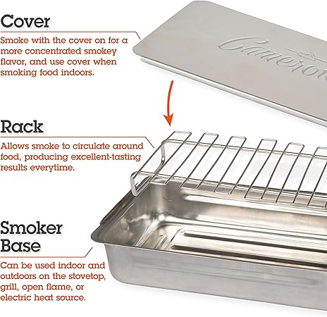 Camerons Indoor Outdoor Stovetop Smoker – Stainless Steel Barbecue Smoker Box w/Oak Wood Chips & Recipes – Works On Any Stovetop or BBQ Grill for Smoking Meats – Grilling Gift for Father’s Day 2 Camerons Indoor Outdoor Stovetop Smoker - Stainless Steel Barbecue Smoker Box w/Oak Wood Chips & Recipes - Works On Any Stovetop or BBQ Grill for Smoking Meats - Grilling Gift for Father's Day - Image 2