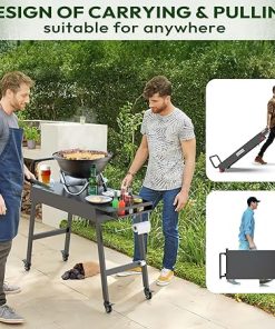 NUUK 31″x17″ Outdoor Foldable BBQ Grill Table Cart Portable Folding Prep Worktable for Outside Cooking, Pizza Oven, Heavy-Duty 300LBS Capacity with Universal Wheels, Hander 2