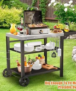 Grill Cart, Outdoor Grill Table, Pizza Oven Stand, Three-Shelf BBQ Table, Movable Dining Cart with Drawer, Fits for Ninja Woodfire Grill, Blackstone Griddle,Tabletop Grill 2