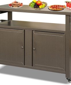 Convenient Outdoor Cooking with Metal Grill Cart, Ample Storage Space, Rolling Wheels for Easy Mobility, Brown
