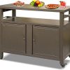 3-Shelf Outdoor Grill Table with Wheels, Propane Tank Hook, and Tool Hooks for BBQ, Grey 3
