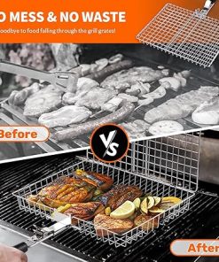 Nesting Grill Baskets, 2pcs Grilling Baskets for Outdoor with Removable Handle, Stainless Steel BBQ Camping Cooking Accessories Tools for Fish, Vegetable, Shrimp – Gifts for Men Dad Husband 2