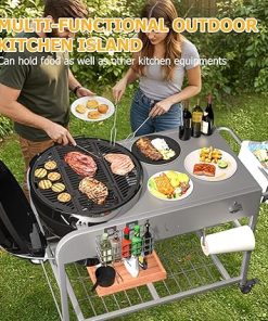 AECOJOY Grill Table for Weber 18″ & 22″ Original Kettle, Outdoor Grill Cart with Wheels, Outdoor Prep Table for Weber Original Kettle,Jumbo Joe 2