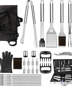 BBQ Grill Tools Set, 32PCS Extra Thick Stainless Steel Grill Accessories with Long Handles, Carry Case, Grill Utensils Gift for Men Women Camping Backyard Barbecue