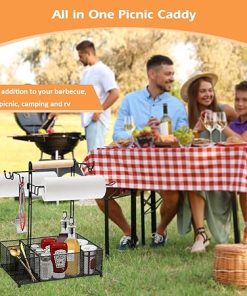 Grill Caddy, BBQ Caddy for Outdoor Grill,Picnic BBQ Condiment Utensil Organizer Caddy with Paper Towel Holder,Grill Utensil Caddy for Outdoor Barbecue Accessories Organizer 2