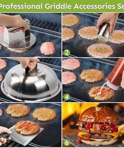 HULISEN Smashed Burger Kit, Burger Press, 12 Inch Basting Cover, Grill Spatula, Spice Dredge Shaker and 2 Squeeze Bottles – Griddle Accessories Kit for Flat Top Griddle Grill Cooking, Gift Package 2